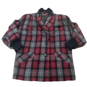 Vintage Ladies Red Plaid 100% Wool Coat Jacket Size L-Xl? Michelle Stuart
